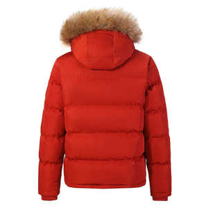Chaqueta Acolchada Gruesa y Cálida de Invierno 2025 para Hombre y Mujer con Capucha de Piel, Roja, Cortavientos, para Exteriores, con Logotipo Personalizado - Product Image 2