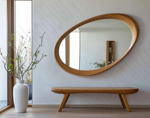 KALATRI Haryana Miroir mural décoratif en bois de noyer encadré Art déco fait à la main et écologique Design irrégulier asymétrique Living - Product Image 1