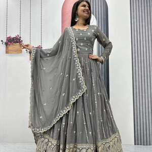 Vestido DE TRABAJO Sequenc de 7mm con bordado pesado elegante para mujer de diseñador y conjunto Dupatta para mujer, ropa de boda - Product Image 1