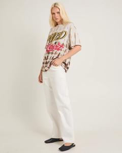 Camiseta de Verano Extra Grande de Poliéster, Cuello Redondo, Mangas Cortas, Estampado, Color Marrón Beige, Estilo Tie-Dye - Product Image 4