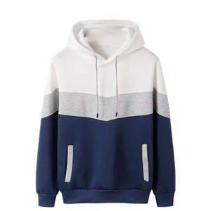 White grey and <b>navy</b> color block <b>hoodie</b> soft warm fabric casual pullover for men and <b>women</b> stylish modern daily streetwear outfit - Product Image 1