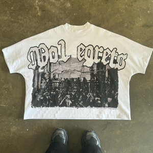 Ropa de calle cuadrada para hombre, camisetas de talla grande, logotipo personalizado, longitud corta, estilo informal, peso pesado, tejido, algodón, impresión DTG, venta al por mayor - Product Image 1