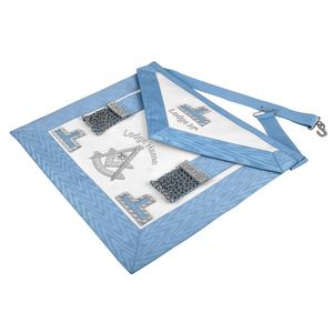 Delantal de Reglamento de la Francmasonería de Pensilvania para Maestro Masón de la Blue Lodge, Azul Turquesa con Bordado a Mano Plateado de Escuadra y Compás, OEM - Product Image 2