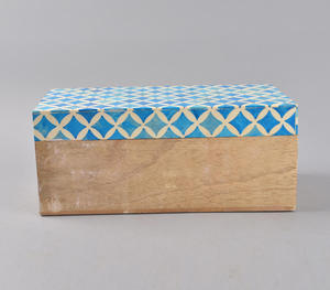 Handcrafted Luxury Wooden Decorative Box Featuring Elegant Multi Tone Blue Diamond Inlay Pattern Lid Rectangular Keepsake - Product Image 2