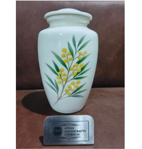 Urne funéraire en métal avec image de fleur blanche pour cendres, urne de crémation pour adulte, style américain/européen - Product Image 1