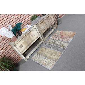 Tapis turc vintage, tapis de 2,3 x 4,2 pieds, tapis en laine unie gris brun - Product Image 1