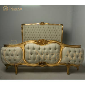 Cama francesa de estilo clásico, muebles de dormitorio de lujo, muebles de madera hechos a mano - Product Image 4