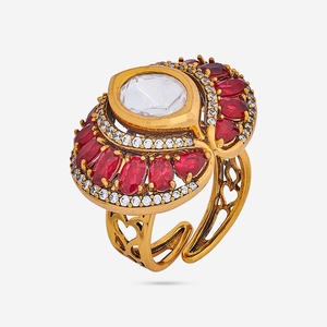Kundan Fashionable Princess Cut Cluster <b>Ring</b> (<b>Adjustable</b> 18K Gold Plated) - Product Image 1
