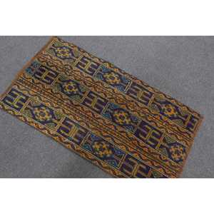 พรมตุรกี, พรมวินเทจขนาด 2.2x4 ฟุต, พรมลายต้นไม้และพืชสีน้ำเงินทำจากขนสัตว์ - Product Image 3