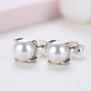ต่างหูมุกแท้สีขาวธรรมชาติเงินแท้ 925 สำหรับผู้หญิง สวมใส่ได้ทุกวัน ต่างหูขนาดเล็ก ของขวัญสำหรับเธอ - Product Image 3