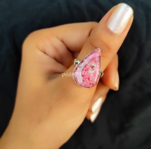 แหวนมาร์คีสเตอร์ลิงเงินแท้อัญมณีอัญมณีอัญมณีอัญมณีอัญมณี Thulite สีชมพูแบบดั้งเดิมขายส่ง925 - Product Image 3