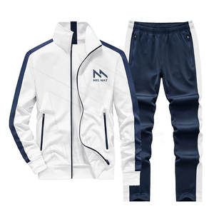Ensemble de jogging de sport unisexe 2 pièces Survêtement de sport de haute qualité à logo personnalisé Survêtement d'entraînement grande taille à motif uni et à rayures latérales - Product Image 4