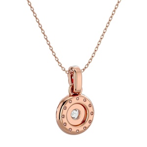 Collier pendentif en or rose avec diamant rond taille brillant, serti en halo, chaîne classique pour femme - Product Image 3