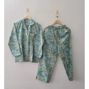 Chemise de nuit en jersey imprimé pour femmes Vinayakam, manches longues, vêtements de maison ODM, logo personnalisé, fermeture boutonnée, taille élastique, grande taille - Product Image 6