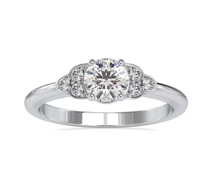 Bague ronde en diamant de laboratoire Bague d'anniversaire en or 14K avec couleur F VS1 Clarity Lab Created Jewelry for Her - Product Image 1