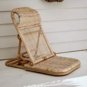 Handwoven Rattan & Cane Floor Chair with Adjustable Backrest Natural Wicker Meditation & <b>Lounge</b> Seating From Indonesia - Product Image 4