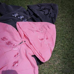 Costume de survêtement personnalisé Sweat à capuche court zippé et short Ensemble deux pièces Survêtement d'été vieilli Survêtement brodé pour femme - Product Image 2