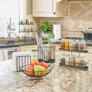 Armoire à épices à 3 niveaux en fer enduit de couleur noire, finition antirouille et durable, organisateur de rangement de cuisine polyvalent - Product Image 3