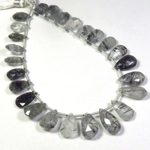 Natural Black Rutile <b>Needle</b> Quartz Pear Shape Gemstone <b>Beads</b> 9 Strand Faceted Briolette Gemstone 9 Inch Quartz Loose Gemstones - Product Image 1