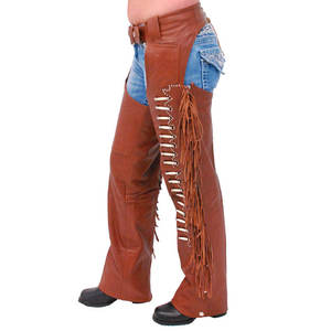 Color marrón motocicleta Chaps Plain Bikers montar pantalones vaquero Vintage cuero Chaps logotipo personalizado cuero CHAPS - Product Image 3