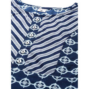 Haut en coton imprimé fleuri pour femmes brodé col asymétrique tenue de fête formelle pour la saison d'automne tailles XS et XL couleur bleue - Product Image 1