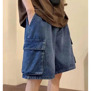 กางเกงยีนส์ขาสั้นยาวปานกลางสำหรับผู้ชาย, กางเกงยีนส์ขาสั้นผ้าฝ้ายยืดได้สวมใส่ได้ตลอดทั้งวัน - Product Image 1