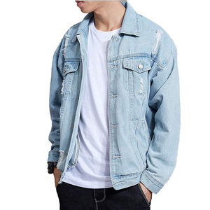 Veste en jean design automne pour hommes version coréenne Veste en jean en coton sergé déchiré à la mode Veste en jean délavée en bleu - Product Image 4