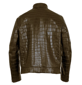 Nueva chaqueta de piel de cuero en relieve para hombre, cuero de cocodrilo, venta al por mayor, chaquetas de cuero de moda de piel de vaca auténtica marrón - Product Image 4