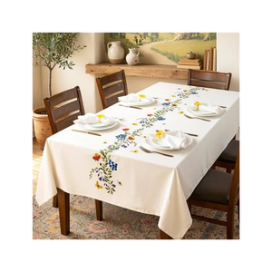 Embroidered Cotton <b>Tablecloth</b> White Botanical Vine Design Tassel Edge Dining Cover Textile Bulk Wholesale OEM ODM Export - Product Image 3