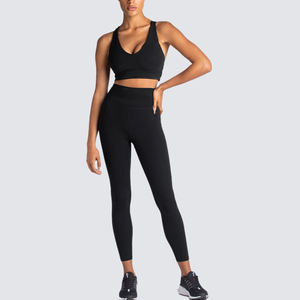 Conjunto de Yoga sin costuras de secado rápido para mujer, Reversible Sujetador deportivo, mallas, camisetas deportivas transpirables, pantalones, patrón sólido XS - Product Image 4