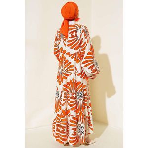 ชุดเดรสแต่งพู่คอปกลายของแท้สีเบจส้ม - Product Image 2