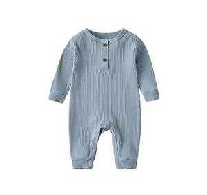 Mameluco de punto de gofres para recién nacido, mono con botones de manga larga para bebé con pantalones largos, traje informal de una pieza - Product Image 2