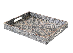 Plateau rectangulaire en nacre incrustée fait à la main avec poignées découpées, plateau de service décoratif pour la décoration de la maison, fabriqué au Vietnam - Product Image 4