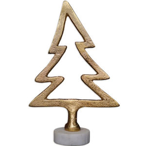 Table de sapin de Noël moderne en métal doré avec base en marbre blanc Figurine de Noël élégante pour la maison et le bureau - Product Image 1