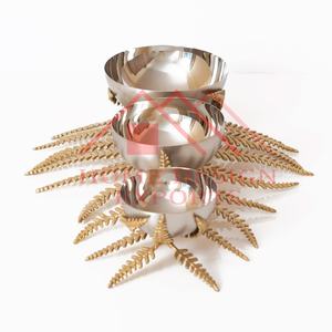 Bol rond décoratif en métal avec supports à feuilles - Product Image 5