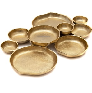 Stylish Gold Colour 9 Cluster Food Serving Bowl Metal Platter For Wedding Tableware Cluster Food Serving Bowls - Product Image 1