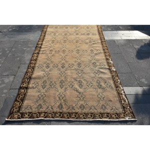 พรมขนสัตว์ตุรกีทำด้วยมือ9.8ft สีเบจสีน้ำตาล4.6 X แบบคลาสสิกการเย็บปะติดปะต่อกันการออกแบบสี่เหลี่ยมสำหรับห้องนั่งเล่นห้องนอนห้องโถงน้ำยาง - Product Image 1