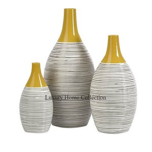 Fancy Wedding <b>Tabletop</b> Flower Vase Multi Color Set White Color Enameled Metal Flower <b>Storage</b> and Display Vase Different Size - Product Image 1