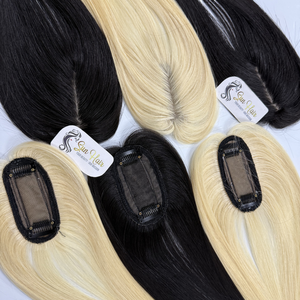 Extensiones de Cabello Humano Natural de Vietnam, Color Negro Natural y Rubio, con Clip, Base de Seda, Mono Topper 2x4, de la Marca Sun Company - Product Image 2