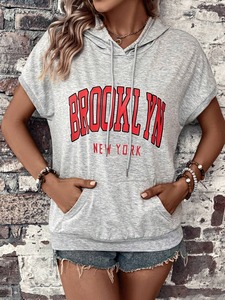 Sweat à capuche d'été 100% coton pour femmes haut pull décontracté avec manches courtes et sweat-shirts haut de yoga respirant - Product Image 5