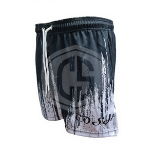 Pantalones cortos de gimnasio de malla gris y negra transpirables ecológicos de secado rápido para hombre - Product Image 1