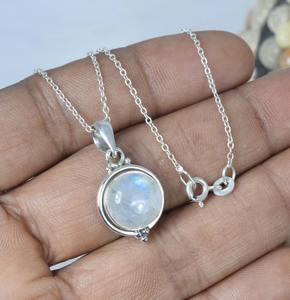 Rainbow Moonstone 925 เงินสเตอร์ลิงอัญมณีจี้ห่วงโซ่ W/หรือ W/o เครื่องประดับทําด้วยมือเดือนมิถุนายน Birthstone ของขวัญวันเกิด - Product Image 2