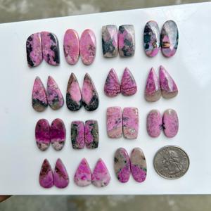 Luxurious Cobalt Calcite Pair Cabochon <b>Earrings</b> Vibrant Pink Crystal Texture Fine Artisan Jewelry Natural Gemstones Loose Cobalt - Product Image 2