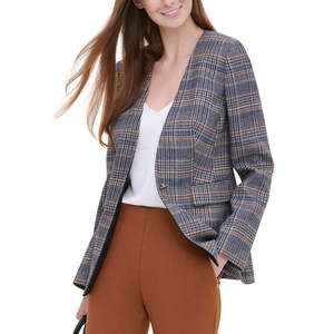 Blazer da Donna Calvin Klein in Tweed a Quadri Marrone, Lungo, Taglia 8, con Bottoni e Decorazioni Ricamate, Motivo Intrecciato - Product Image 3