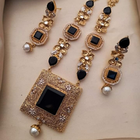 Kalung dan Anting Set Rajwari India Laris Manis untuk Wanita, Lapis Emas Antik dengan Kristal Rhinestone, untuk Pertunangan, Ulang Tahun, dan Pesta