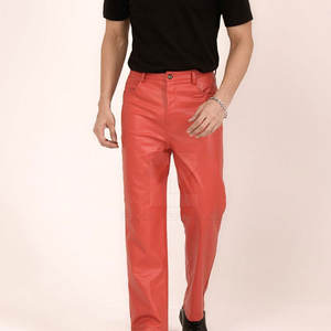 Pantalons en cuir pour hommes de qualité supérieure, légers, respirants, couleur unie, logo personnalisé, décontractés, taille mi-haute, streetwear d'hiver, vente chaude - Product Image 2