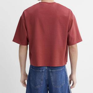 Cropped Boxy Fit Men's 100% Cotton Drop Shoulder Streetwear Luxury Quality Custom Logo Plain T-shirt Summer Trendy Tees - Product Image 3