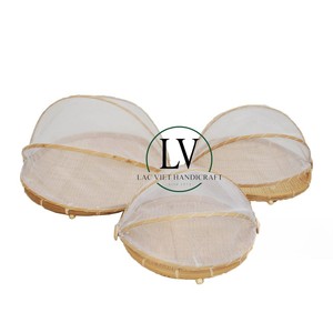 Handcrafted Bamboo Round Tray with Cover Custom Size Home Serving Trays Quality Wood <b>Food</b> Cover Tray Made in Vietnam - Product Image 3