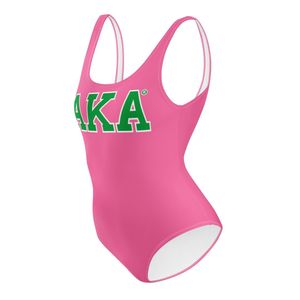 AKA costume intero costume da bagno rosa verde Premium tessuto elasticizzato greco abbigliamento personalizzato Divine nove HBCU costumi da bagno - Product Image 3