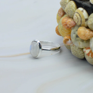 Anillo de Plata de Ley 925 Unisex romántico con piedra lunar arcoíris, aniversario de boda bonita para piedra preciosa, regalo cristiano o fiesta - Product Image 4